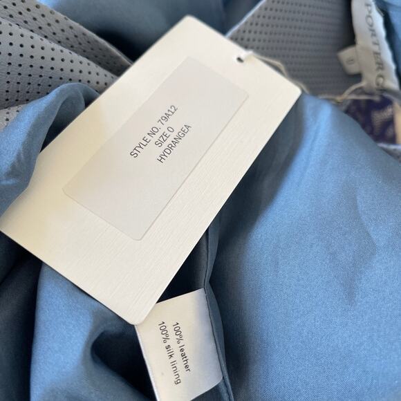 Porter Grey  Perforated Cocoon Hydrangea Leather Mini Blue Dress Size 0 NWT - Picture 8 of 10